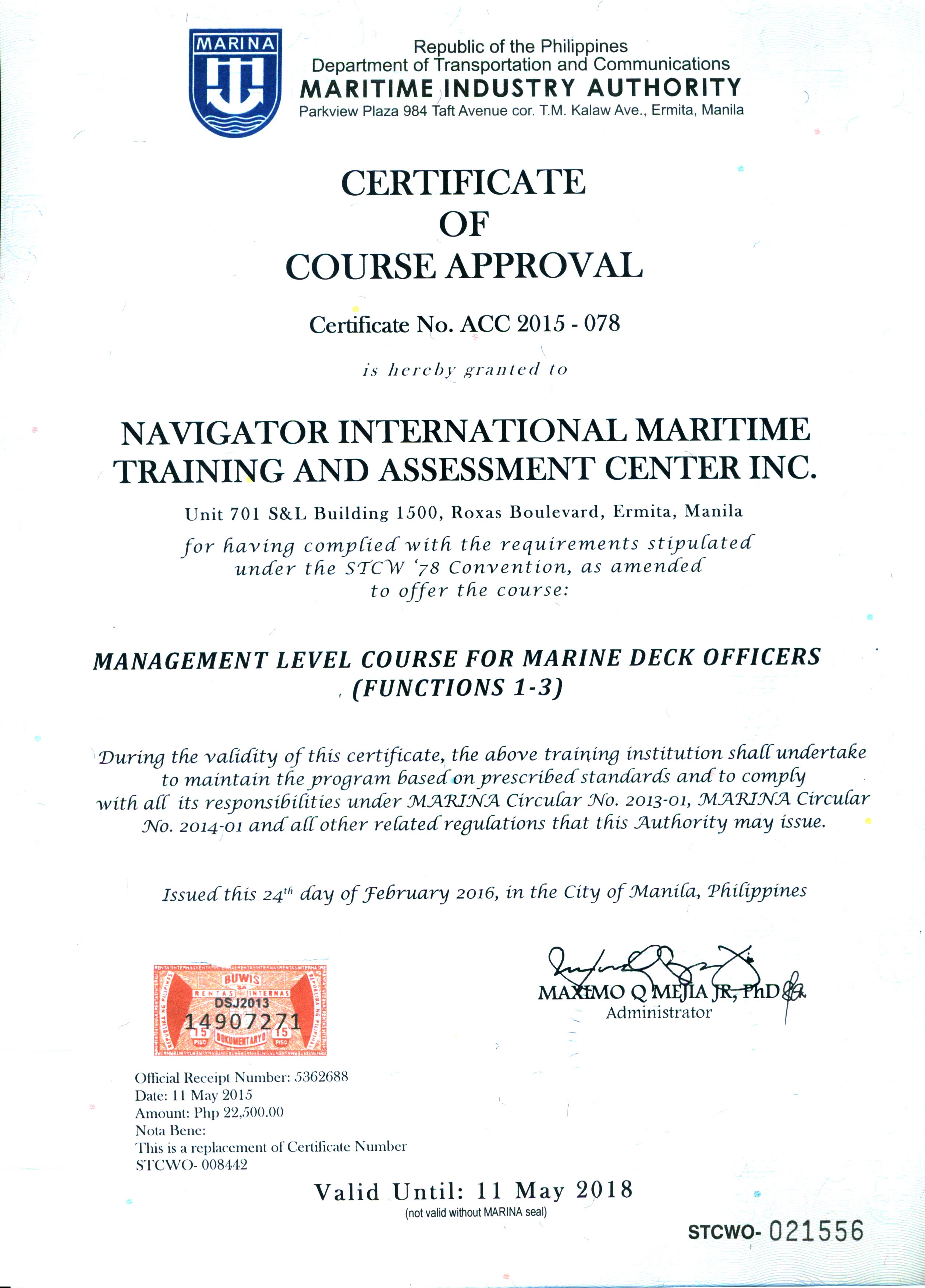 New Management Level course for Deck officers