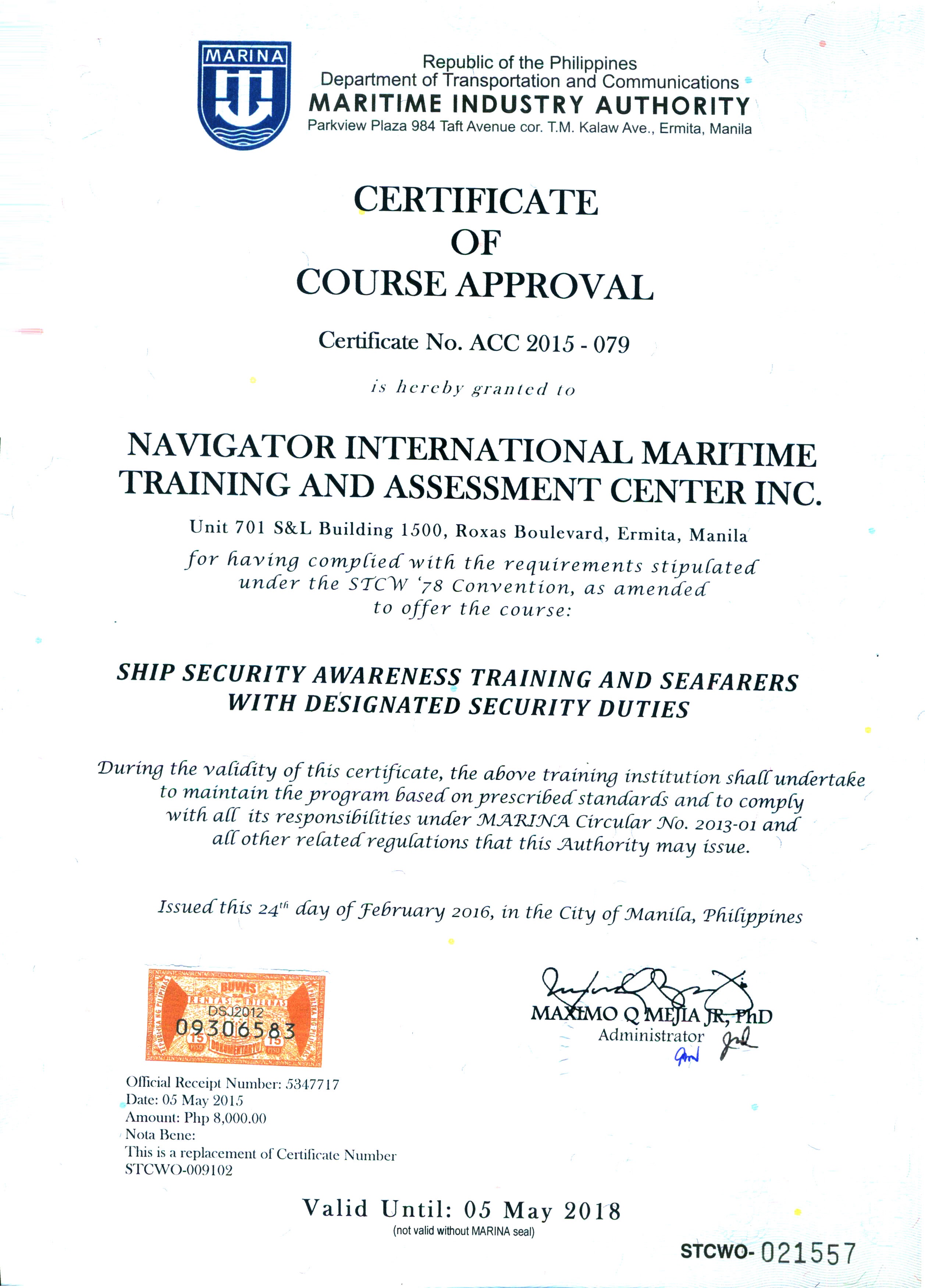 Ship Security Awareness Training and Seafarers with designated security duties